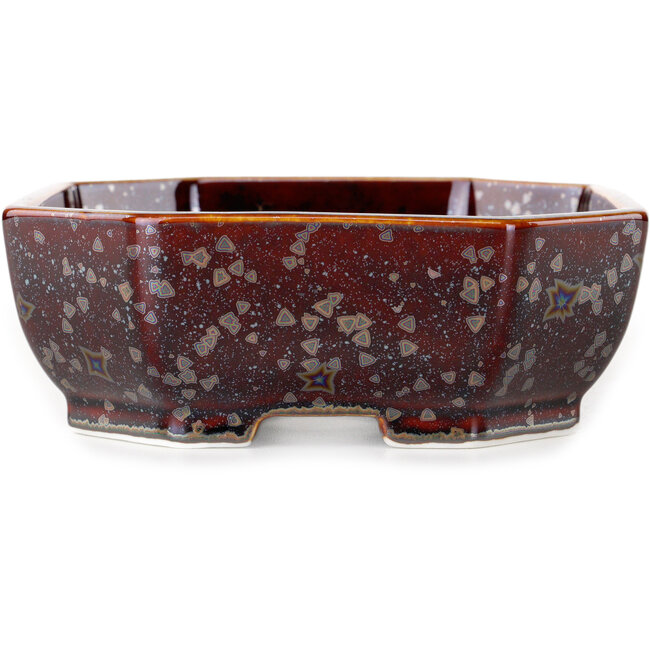 Vaso bonsai ovale in smalto cristallino marrone metallizzato di Heian Senzan - 161 x 132 x 50 mm