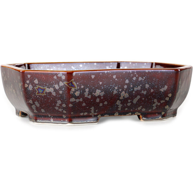 Ovale bruine bonsaipot met metallic kristalglazuur van Heian Senzan - 161 x 132 x 50 mm