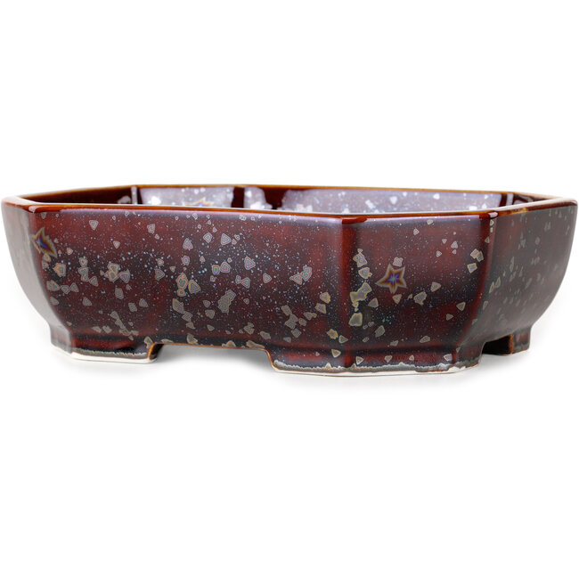 Oval brown metallic, crystal glaze bonsai pot by Heian Senzan - 161 x 132 x 50 mm