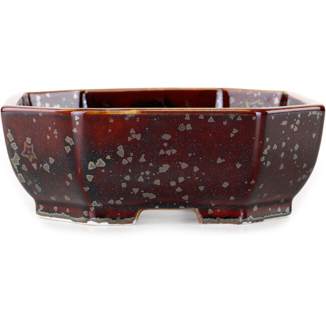 Vaso bonsai ovale in smalto cristallino marrone metallizzato di Heian Senzan - 161 x 132 x 50 mm