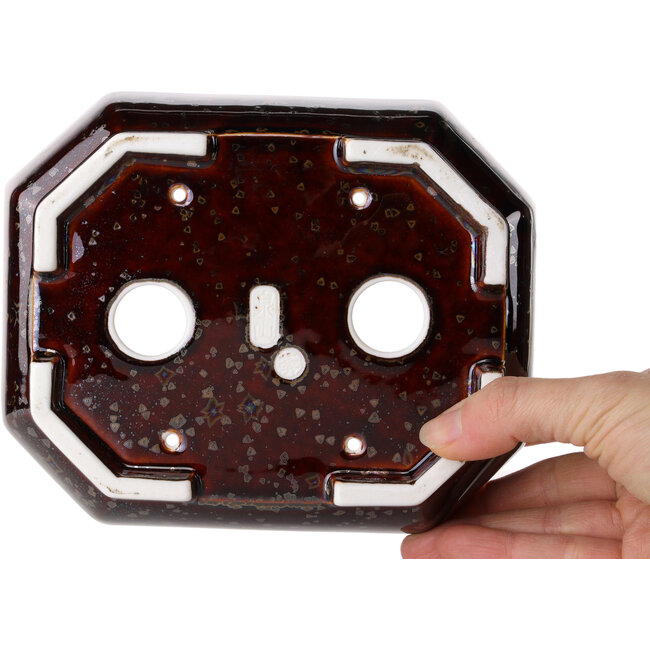 Pot à bonsaï ovale en verre métallisé brun cristal, par Heian Senzan - 161 x 132 x 50 mm