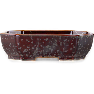  Heian Senzan Maceta ovalada de 161 mm con acabado en marrón metálico y esmaltado de cristal de Heian Senzan, Tokoname, Japón