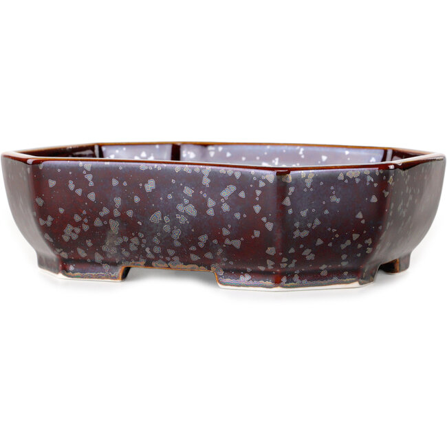 Pot à bonsaï ovale en verre métallisé brun cristal, par Heian Senzan - 161 x 132 x 50 mm