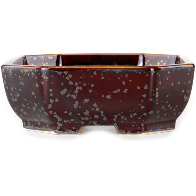 Vaso bonsai ovale in smalto cristallino marrone metallizzato di Heian Senzan - 161 x 132 x 50 mm