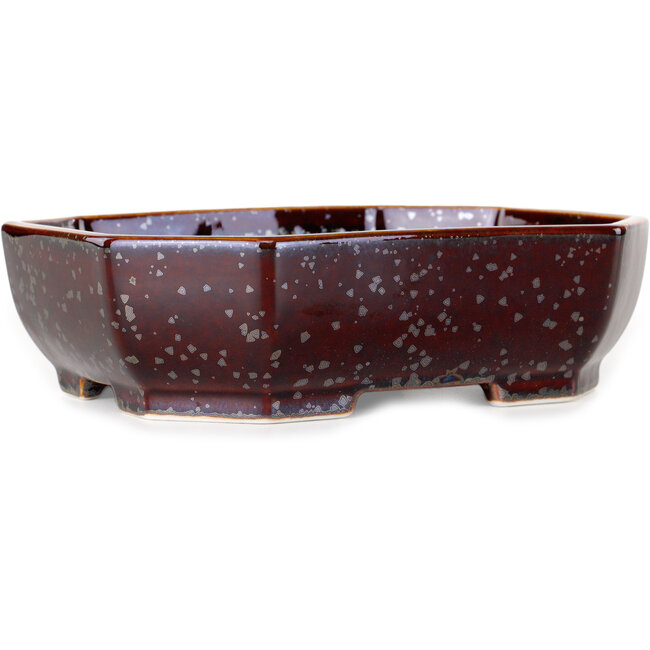 Vaso bonsai ovale in smalto cristallino marrone metallizzato di Heian Senzan - 161 x 132 x 50 mm