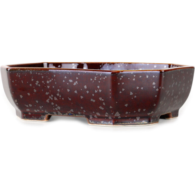 Ovale bruine bonsaipot met metallic kristalglazuur van Heian Senzan - 161 x 132 x 50 mm
