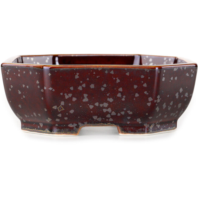 Ovaler Bonsai-Topf aus braunem Metallic-Metallic mit Kristallglasur von Heian Senzan – 161 x 132 x 50 mm