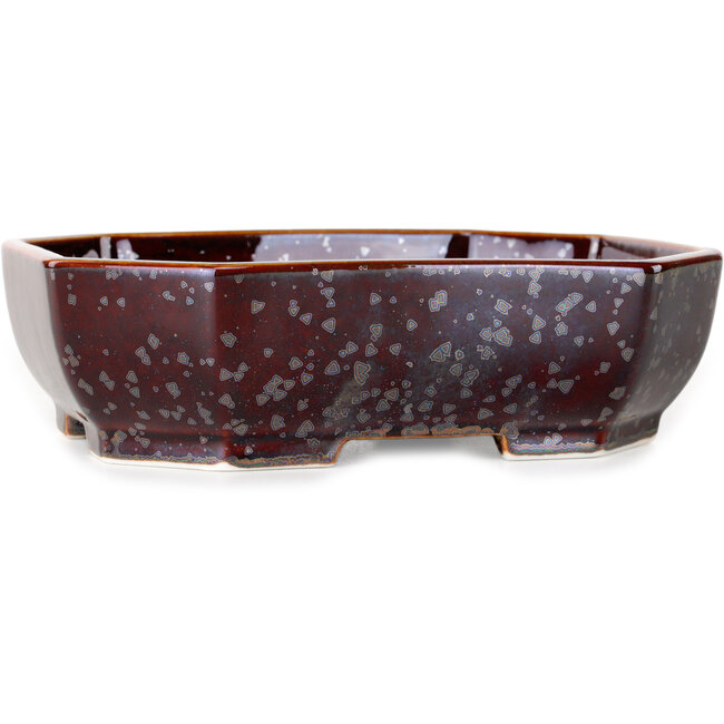 Pot à bonsaï ovale en verre métallisé brun cristal, par Heian Senzan - 161 x 132 x 50 mm