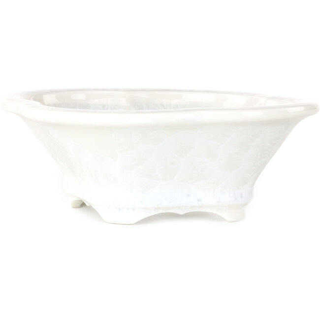 Mokko white, crystal glaze bonsai pot by Heian Senzan - 155 x 140 x 50 mm