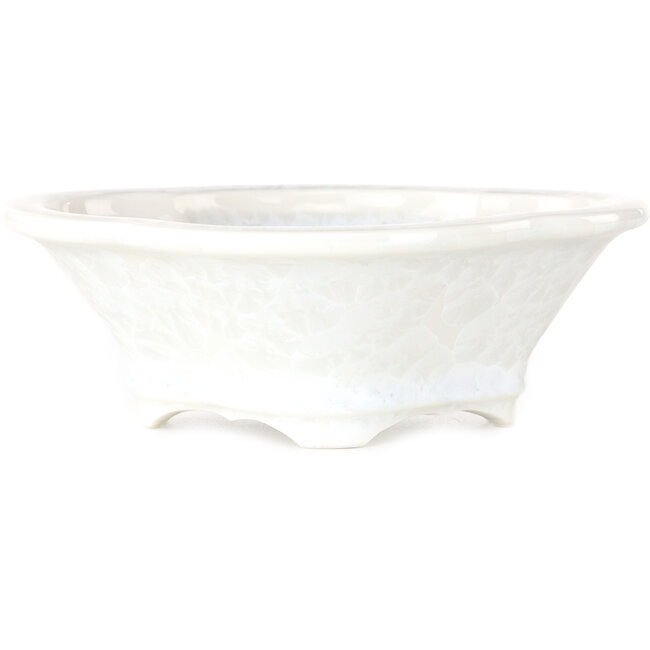 Mokko white, crystal glaze bonsai pot by Heian Senzan - 155 x 140 x 50 mm