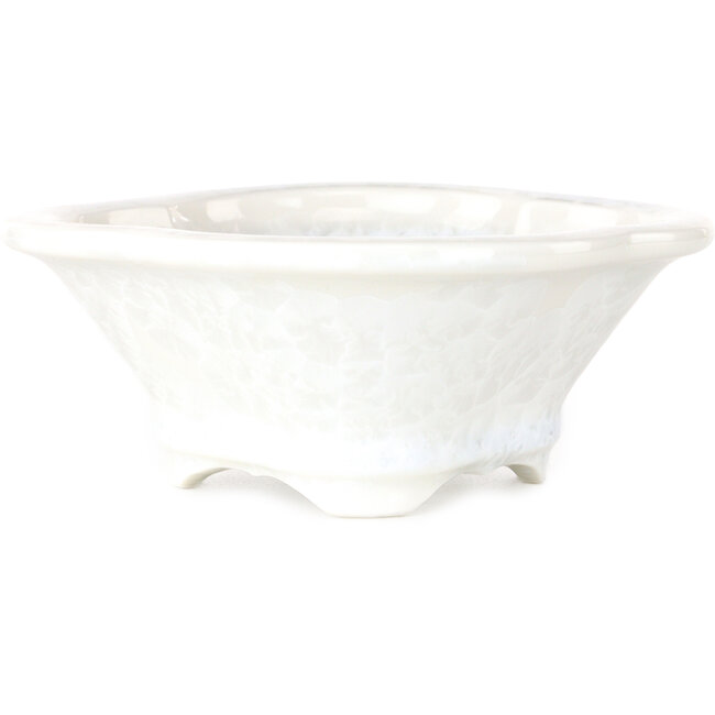 Mokko witte bonsai pot met kristalglazuur van Heian Senzan - 155 x 140 x 50 mm