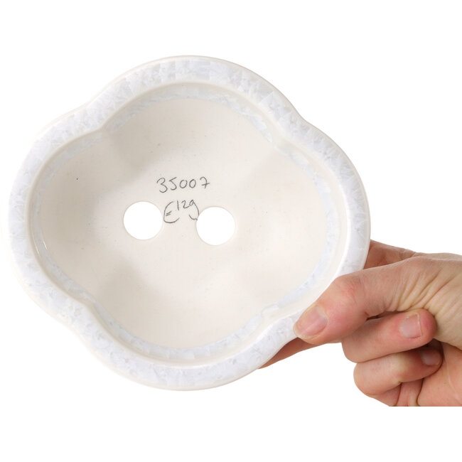 Pot à bonsaï Mokko blanc à glaçure cristalline par Heian Senzan - 155 x 140 x 50 mm