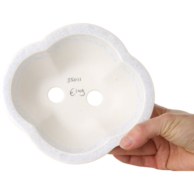 Maceta para bonsái con esmalte de cristal blanco Mokko de Heian Senzan - 170 x 160 x 58 mm