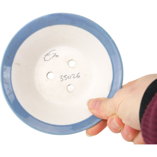 Round light blue bonsai pot by Seifu - 120 x 120 x 40 mm