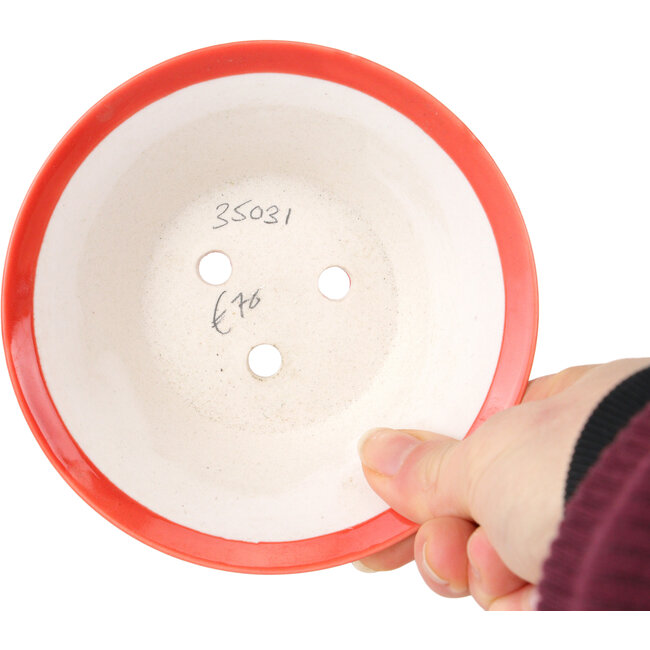 Round red bonsai pot by Seifu - 120 x 120 x 40 mm