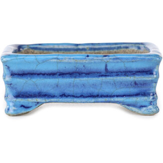  Satomi Mazan, Mazan Terahata 72 mm rectangular blue bonsai pot by Terahata Satomi Mazan, Tokoname, Japan