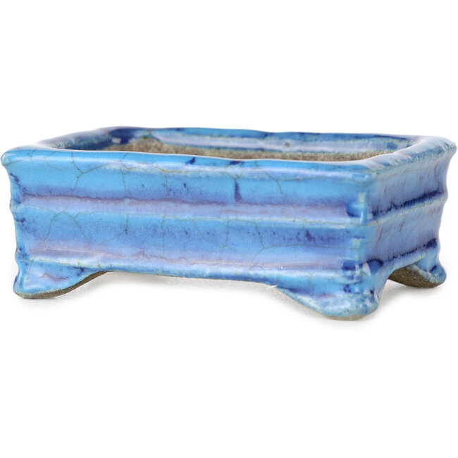 Rechteckiger blauer Bonsaitopf von Terahata Satomi Mazan – 72 x 50 x 27 mm