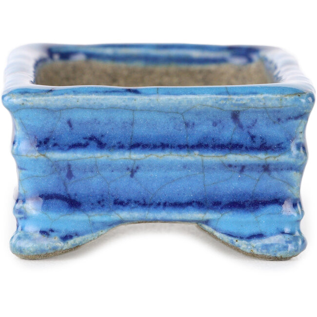 Vaso bonsai rettangolare blu di Terahata Satomi Mazan - 72 x 50 x 27 mm