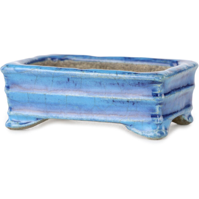 Rectangular blue bonsai pot by Terahata Satomi Mazan - 72 x 50 x 27 mm