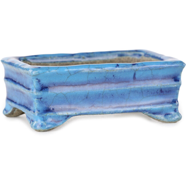 Pot à bonsaï rectangulaire bleu par Terahata Satomi Mazan - 72 x 50 x 27 mm