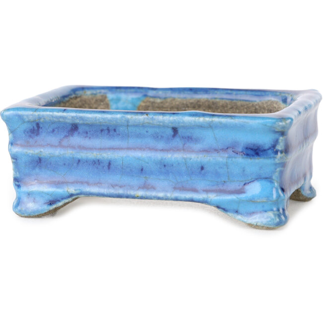 Pot à bonsaï rectangulaire bleu par Terahata Satomi Mazan - 72 x 50 x 27 mm