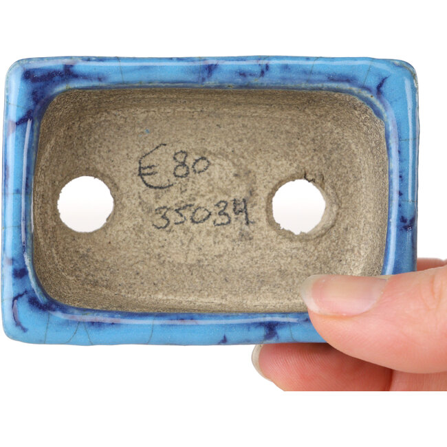 Rectangular blue bonsai pot by Terahata Satomi Mazan - 72 x 50 x 27 mm