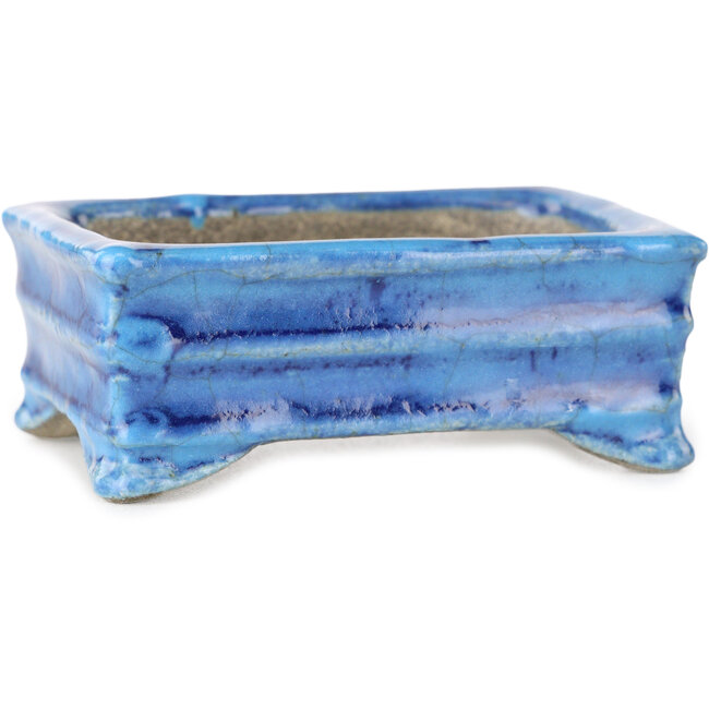 Pot à bonsaï rectangulaire bleu par Terahata Satomi Mazan - 72 x 50 x 27 mm