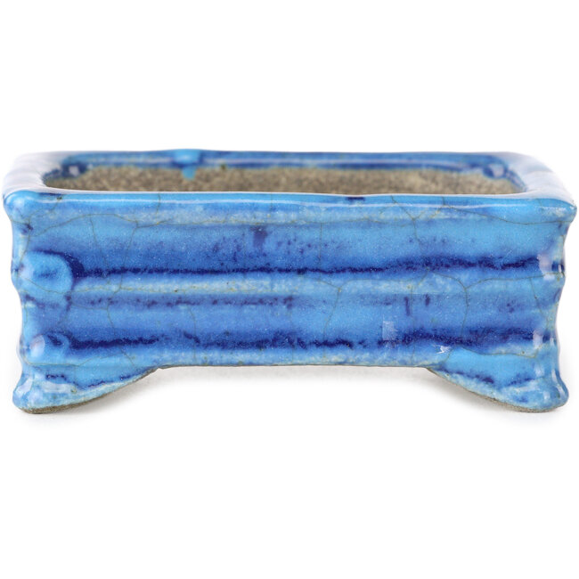 Rechteckiger blauer Bonsaitopf von Terahata Satomi Mazan – 72 x 50 x 27 mm
