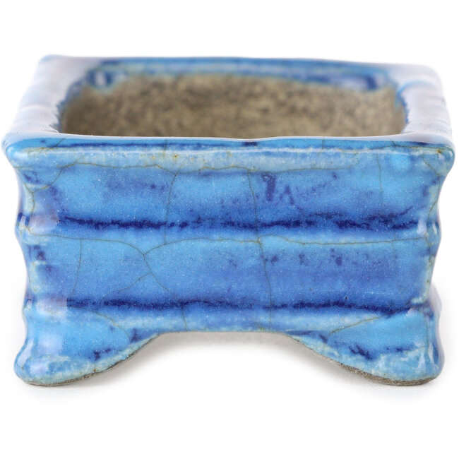 Rechteckiger blauer Bonsaitopf von Terahata Satomi Mazan – 72 x 50 x 27 mm