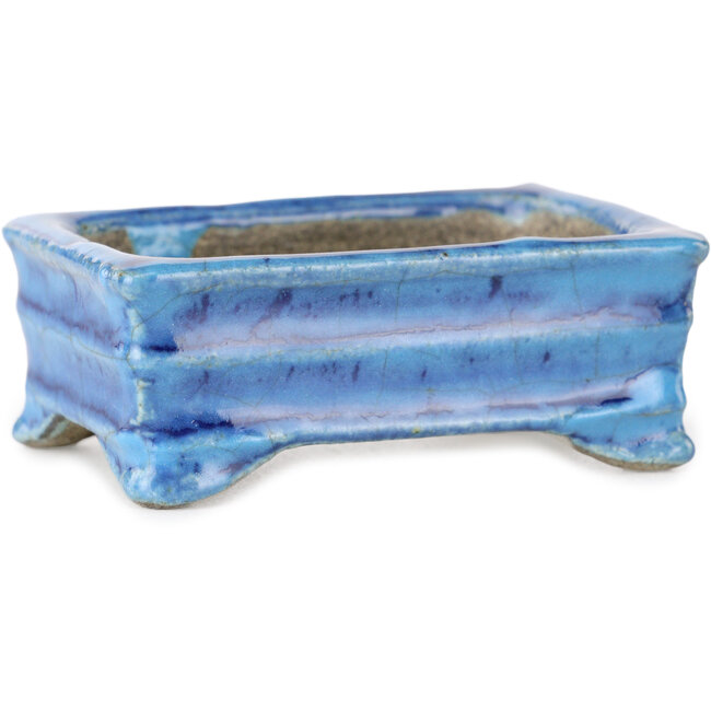 Maceta rectangular para bonsái azul de Terahata Satomi Mazan - 72 x 50 x 27 mm