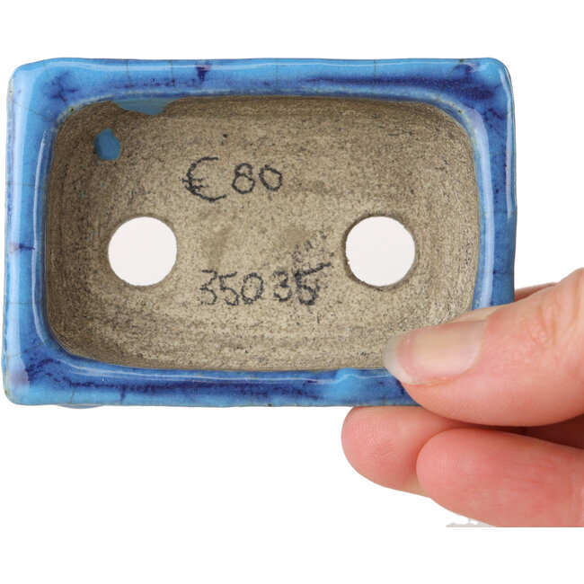 Maceta rectangular para bonsái azul de Terahata Satomi Mazan - 72 x 50 x 27 mm