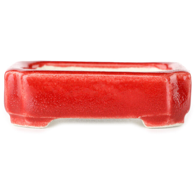 Rectangular red bonsai pot by Terahata Satomi Mazan - 72 x 58 x 20 mm