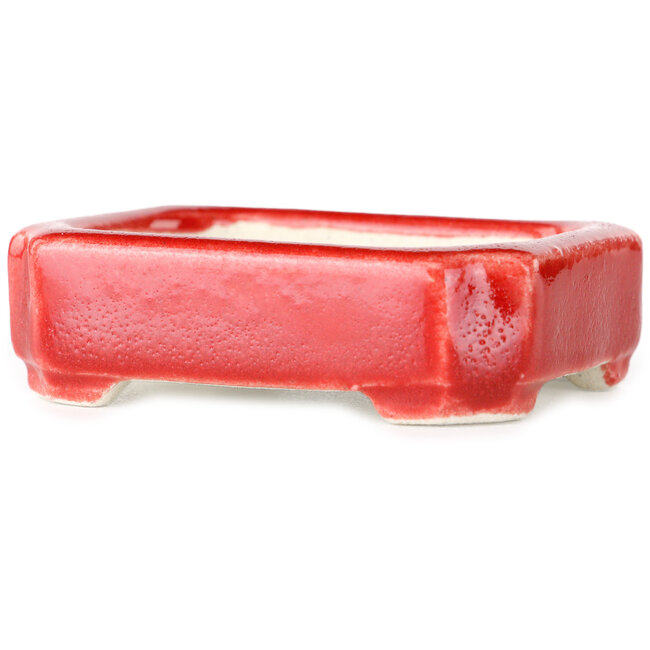 Pot à bonsaï rectangulaire rouge par Terahata Satomi Mazan - 72 x 58 x 20 mm