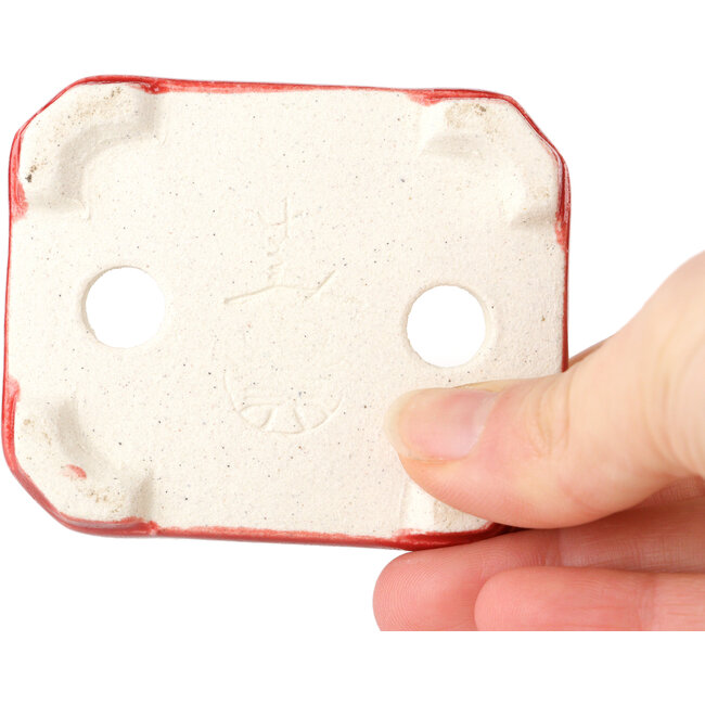 Rechteckiger roter Bonsaitopf von Terahata Satomi Mazan – 72 x 58 x 20 mm
