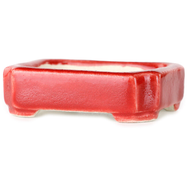 Pot à bonsaï rectangulaire rouge par Terahata Satomi Mazan - 72 x 58 x 20 mm
