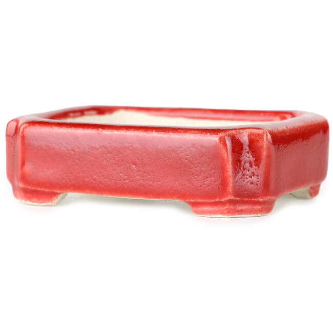 Rectangular red bonsai pot by Terahata Satomi Mazan - 72 x 58 x 20 mm