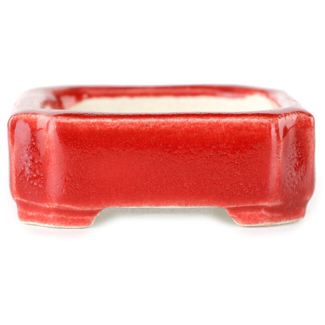 Rectangular red bonsai pot by Terahata Satomi Mazan - 72 x 58 x 20 mm