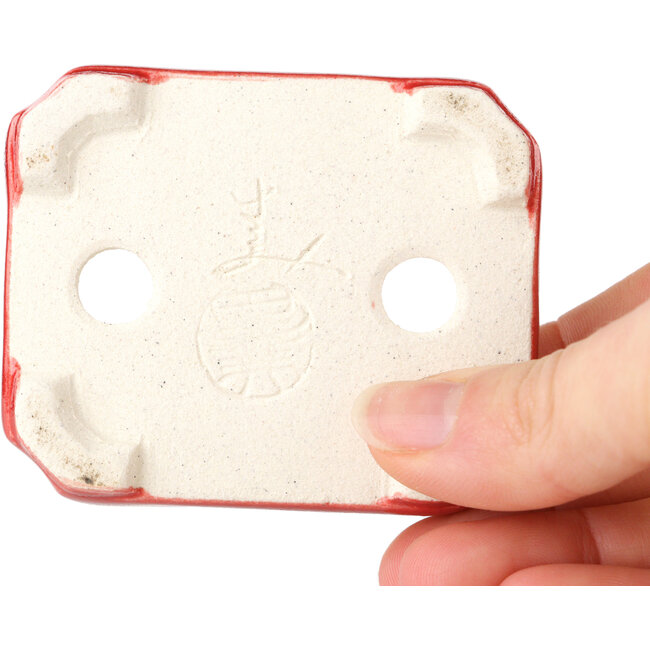Rechteckiger roter Bonsaitopf von Terahata Satomi Mazan – 72 x 58 x 20 mm