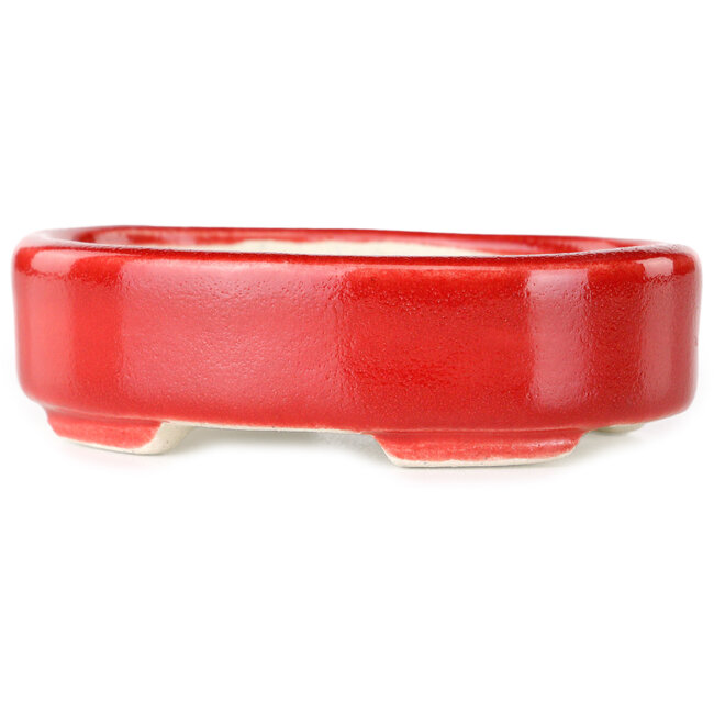 Pot à bonsaï ovale rouge par Terahata Satomi Mazan - 95 x 70 x 25 mm