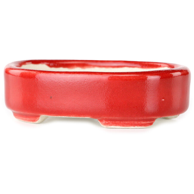 Ovaler roter Bonsaitopf von Terahata Satomi Mazan – 95 x 70 x 25 mm