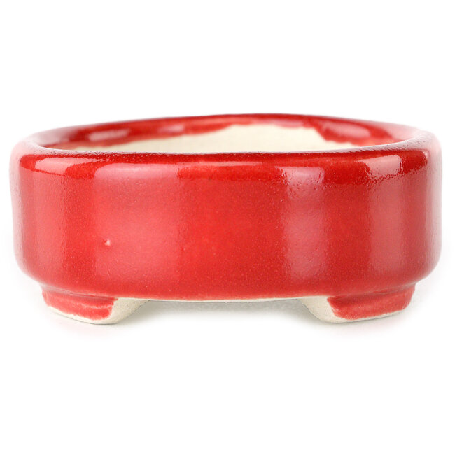 Pot à bonsaï ovale rouge par Terahata Satomi Mazan - 95 x 70 x 25 mm