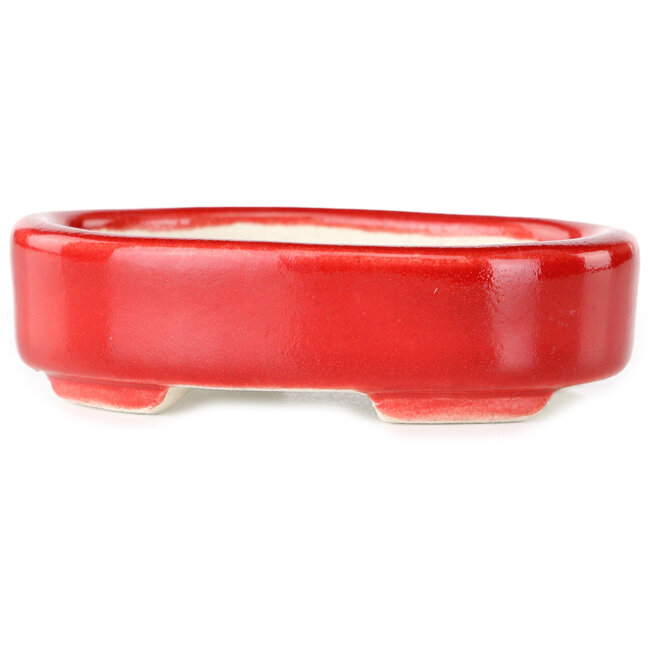 Oval red bonsai pot by Terahata Satomi Mazan - 95 x 70 x 25 mm