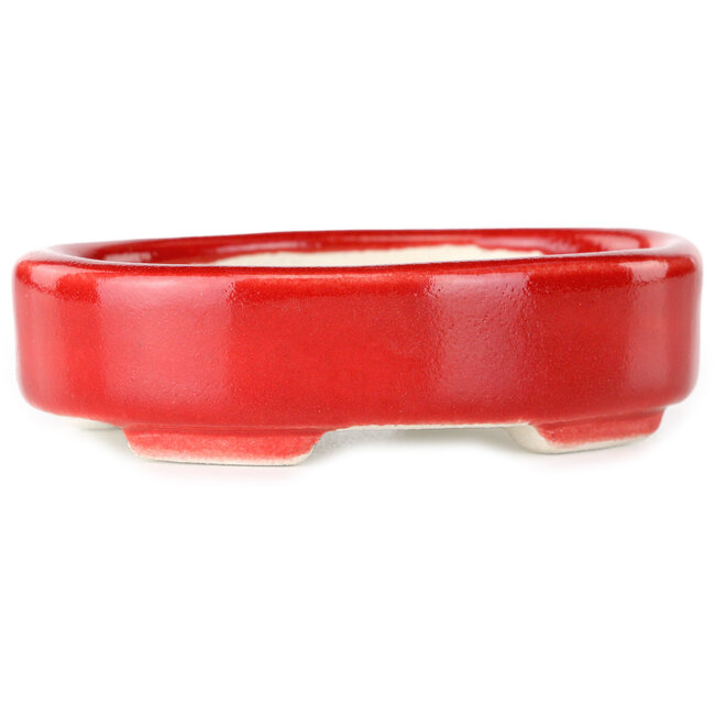 Oval red bonsai pot by Terahata Satomi Mazan - 95 x 70 x 25 mm