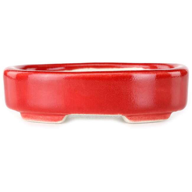 Oval red bonsai pot by Terahata Satomi Mazan - 95 x 70 x 25 mm
