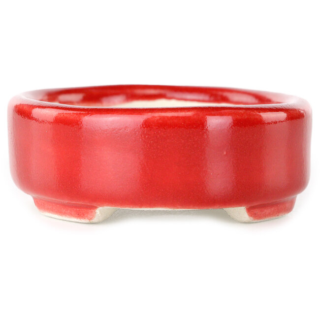 Oval red bonsai pot by Terahata Satomi Mazan - 95 x 70 x 25 mm