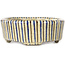 Oval beige craquelé, blue and brown, multicolor bonsai pot by Terahata Satomi Mazan - 80 x 80 x 30 mm