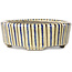 Oval beige craquelé, blue and brown, multicolor bonsai pot by Terahata Satomi Mazan - 80 x 80 x 30 mm