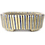 Oval beige craquelé, blue and brown, multicolor bonsai pot by Terahata Satomi Mazan - 80 x 80 x 30 mm