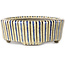 Oval beige craquelé, blue and brown, multicolor bonsai pot by Terahata Satomi Mazan - 80 x 80 x 30 mm