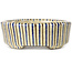 Oval beige craquelé, blue and brown, multicolor bonsai pot by Terahata Satomi Mazan - 80 x 80 x 30 mm